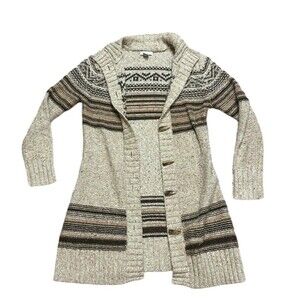 Grandmacore cardigan women's S long cozy faux bone buttons chunky fuzzy warm